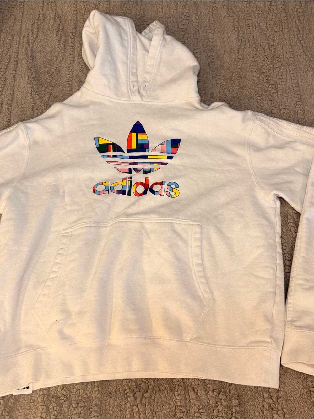 Adidas White Hoodie “Love Unites” size: L